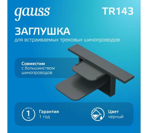 Заглушка для встраиваемого трекового осветительного шинопровода черный  TR143  Gauss