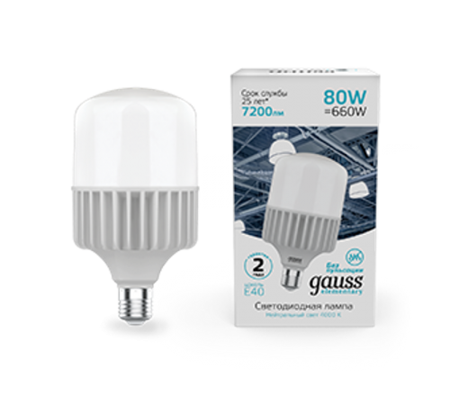 Лампа светодиодная промышленная Elementary T140 80W 6400lm 4000K E40 LED 1/8  63428  Gauss