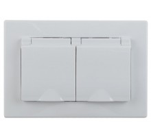 Розетка Intro Plano 1-210-01 с заземлением двойная 2х2P+E Schuko с крышкой шторками, 16А-250В, IP20, СУ, IP44, белый  Б0053934  Intro