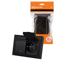 Розетка двойная 2П+З 16А 250В IP44 с защ. шт. с крышкой графит "Лама"  SQ1815-0670  TDM