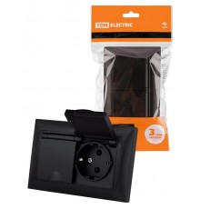 Розетка двойная 2П+З 16А 250В IP44 с защ. шт. с крышкой графит "Лама"  SQ1815-0670  TDM