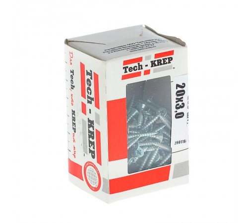 Саморезы универсальные 20х3,0 мм (200 шт) оцинкованные - коробка с окном ( 0,14 кг)  102162  Tech-KREP