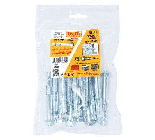 Анкерный болт с гайкой AW ZN 10x77 (15 шт) - пакет  147616  Tecfi