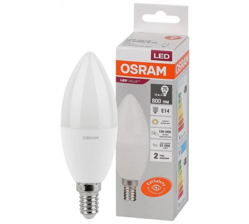 Лампа светодиодная LED Value CL- B 10W/830 230V E14 10X1  4058075579125  OSRAM