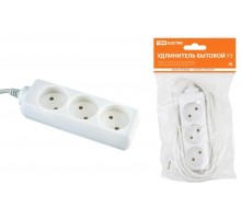 Удлинитель бытовой  У3  3 гнезда, 1,5метра, без заземления, ПВС 2х0,75 мм2  10А/250В   SQ1303-0200  TDM