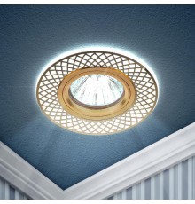 Светильник точечный встраиваемый DK LD42 WH/GD декор cо светодиодной подсветкой MR16, белый/золото  Б0037382  ЭРА