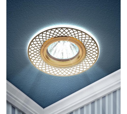 Светильник точечный встраиваемый DK LD42 WH/GD декор cо светодиодной подсветкой MR16, белый/золото  Б0037382  ЭРА