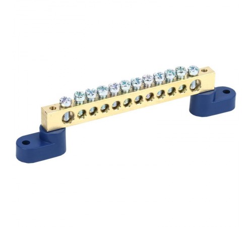 Шина "N" нулевая 8х12 мм на двух угловых синих изоляторах 12 групп  11-2335  REXANT