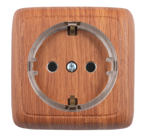 Розетка открытой установки, одноместная, с заземляющим контактом, цвет дуб  РА16-171-05  HEGEL