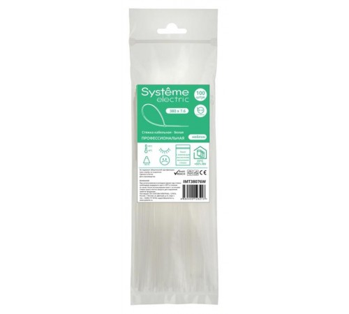 Стяжка кабельная 380х7.6 Белая (100шт)  IMT38076W  SE
