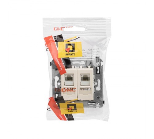 Розетка RJ-45 в стену, кат.6 двойная, Avanti, "Ванильная дымка"  4405294  DKC