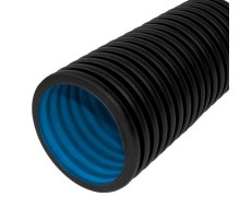 Труба гофр.двустенная ПНД жесткая тип 450 (SN12) стойкая к ультраф. не распр.горение черн д90 6м (36м/уп) (с муфтой, без колец) PR15.0155  Промрукав