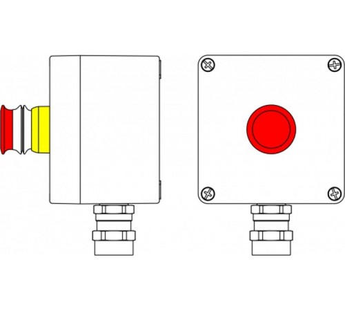 Ex пост управления из алюминия; 1Ex d e IIC T6 Gb X / Ex tb IIIB T80°CDb X / IP66; Аварийная кнопка красная, 1NC/1NO -1 шт.; С: ввод D5,5-13ммпод брон