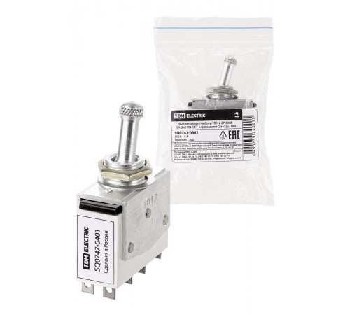 Выключатель-тумблер ТВ1-2 2P 250 В 5 А (8c) ON-OFF с фиксацией (2з+2р)  SQ0747-0401  TDM