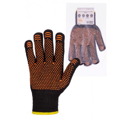 Перчатки х/б плотной вязки с ПВХ, "Точка", черные, 8, 10 кл., 72-75 г, 1 пара,  SQ1016-0210  TDM