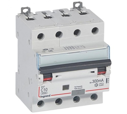 Выключатель автоматический дифференциального тока DX3 6000 4п 10А С 300мА тип A  411238  Legrand
