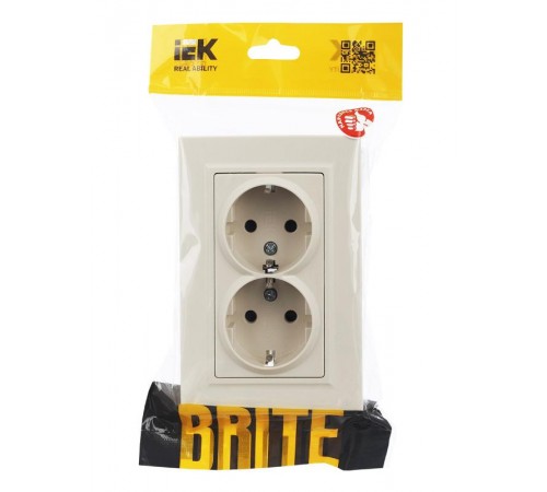 BRITE Розетка 2-ая с заземлением со шторками 16А в сборе РСш12-3-БрКр бежевый  BR-R24-16-K10-F  IEK