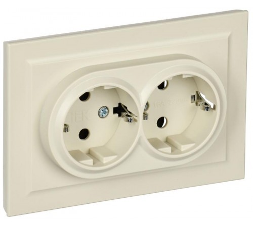 BRITE Розетка 2-ая с заземлением со шторками 16А в сборе РСш12-3-БрКр бежевый  BR-R24-16-K10-F  IEK