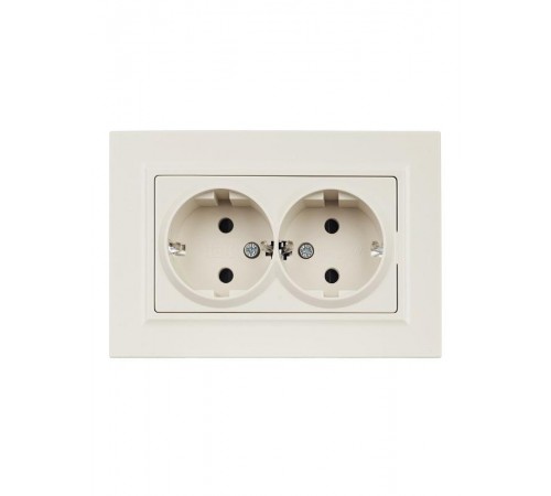 BRITE Розетка 2-ая с заземлением со шторками 16А в сборе РСш12-3-БрКр бежевый  BR-R24-16-K10-F  IEK