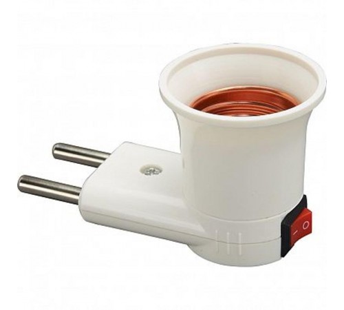 LH61 Патрон-переходник с E27 на розетку (для лампы E27), с выключ., 230V, пластик, белый, 40*60мм  41039  Feron