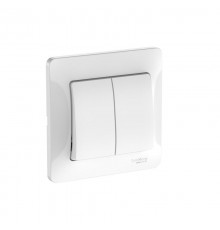 Glossa Белый Выключатель 2-клавишный, сх.5, 10АХ, (в сборе с рамкой), быстрозажимные клеммы  GSL000152S  SE