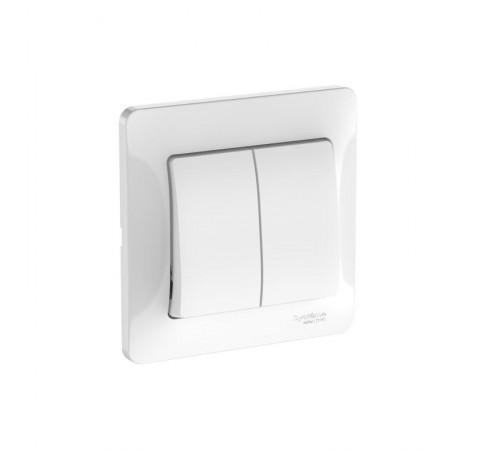 Glossa Белый Выключатель 2-клавишный, сх.5, 10АХ, (в сборе с рамкой), быстрозажимные клеммы  GSL000152S  SE