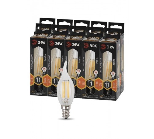 Лампа светодиодная F-LED BXS-11W-827-E14 (филамент, свеча на ветру, 11Вт, тепл, E14)  Б0047001  ЭРА