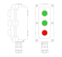 Взрывонепроницаемый пост управления из алюминия LCSD-03-B-MC-P1G(11)x1-P1G(11)x1-P1R(11)x1-PCMB-KAEPM3MHK-26  LCSD21000120  DKC