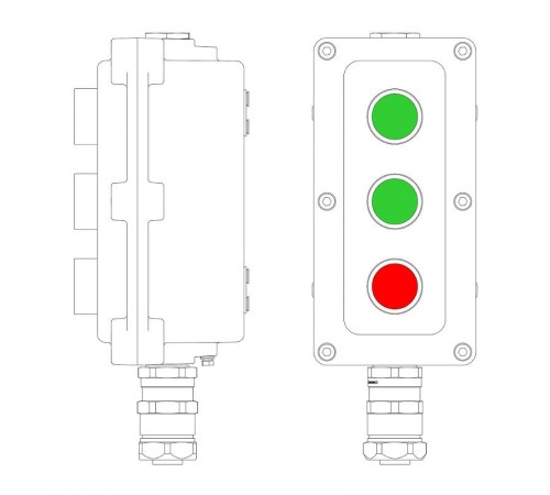 Взрывонепроницаемый пост управления из алюминия LCSD-03-B-MC-P1G(11)x1-P1G(11)x1-P1R(11)x1-PCMB-KAEPM3MHK-26  LCSD21000120  DKC