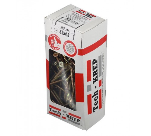 Саморезы универсальные 60х4,0 мм (200 шт) желтые - коробка с окном ( 0,61 кг)  102248  Tech-KREP