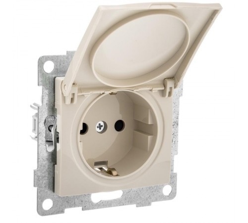 Bravo Розетка 1-ой с/з с з/ш и крышкой, СУ , 16А, 250В, беж  С10Р91-003  GUSI Electric