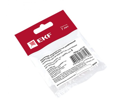 Наконечник штыревой плоский изолированный НШПИ 0.25-1.5 (уп 5шт) EKF PROxima  nshpi-0.25-1.5r  EKF