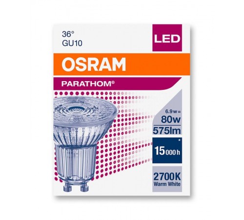 Лампа светодиодная PARATHOM PAR16 80 non-dim 36° 6, 9W/827 GU10  4052899958173  Osram