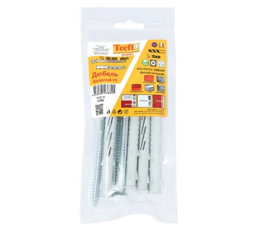 Дюбель фасадн. c шурупом потайн. гол с шлицем TORX 10x100 (4 шт) - пакет  147669  Tecfi