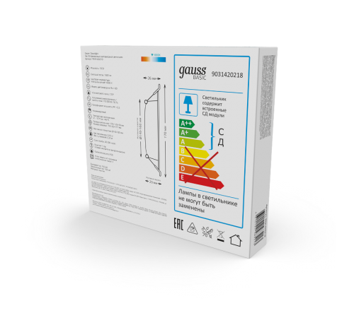 Светильник  Basic Downlight квадрат 18W 1600lm 4000K 170-260V IP20 170*26 белый LED 1/60  9031420218  Gauss