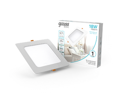 Светильник  Basic Downlight квадрат 18W 1600lm 4000K 170-260V IP20 170*26 белый LED 1/60  9031420218  Gauss