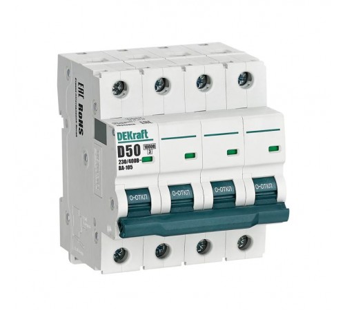 Выключатель автоматический четырехполюсный ВА-105 50А D 10кА  13242DEK  DEKraft