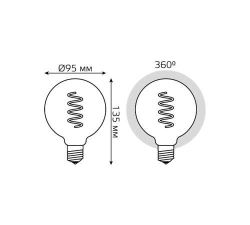 Лампа светодиодная Black LED Filament G95 Flexible E27 6W Golden 360lm 2400К  105802007  Gauss