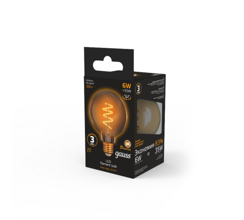 Лампа светодиодная Black LED Filament G95 Flexible E27 6W Golden 360lm 2400К  105802007  Gauss