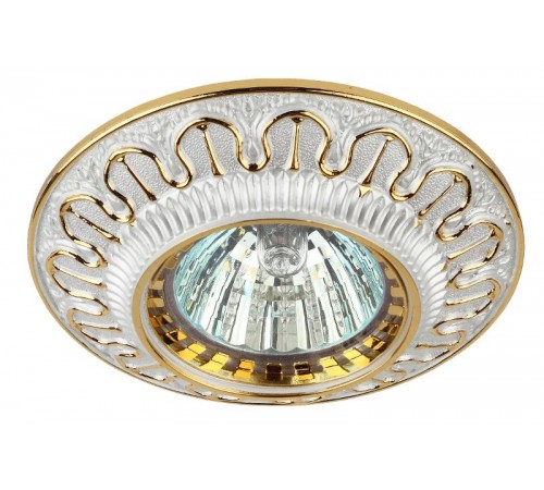 Светильник встраиваемый точечный литой под лампу KL52 GD/WH кругый с гравировкой MR16, 12V/220V, 50W белый/золото  Б0017095  ЭРА