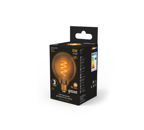 Лампа светодиодная Black LED Filament G95 Flexible E27 6W Golden 360lm 2400К  105802007  Gauss