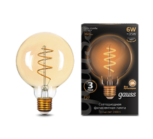 Лампа светодиодная Black LED Filament G95 Flexible E27 6W Golden 360lm 2400К  105802007  Gauss