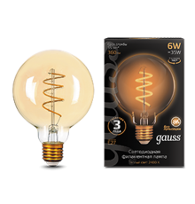 Лампа светодиодная Black LED Filament G95 Flexible E27 6W Golden 360lm 2400К  105802007  Gauss