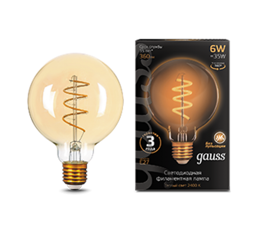 Лампа светодиодная Black LED Filament G95 Flexible E27 6W Golden 360lm 2400К  105802007  Gauss