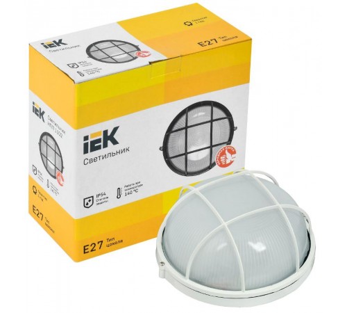 Светильник для ЖКХ НПП 1102 100Вт Е27 IP54 белый/круг с реш.  LNPP0-1102-1-100-K01  IEK