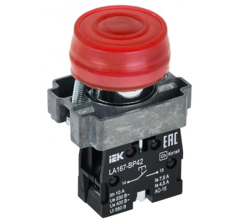 Кнопка LA167-BP42 d=22мм 1р красная  BBT20-BP42-2-22-67-K04  IEK