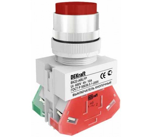 Выкл. кноп. ABLFP 22 мм Цвет:КРАСНЫЙ 220В ВK-22   25020DEK  DEKraft