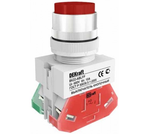 Выкл. кноп. ABLFP 22 мм Цвет:КРАСНЫЙ 220В ВK-22   25020DEK  DEKraft