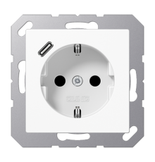 Розетка SCHUKO® с USB-зарядным устройством, тип С; термопласт; белый  A1520-18CWW  Jung