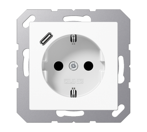 Розетка SCHUKO® с USB-зарядным устройством, тип С; термопласт; белый  A1520-18CWW  Jung